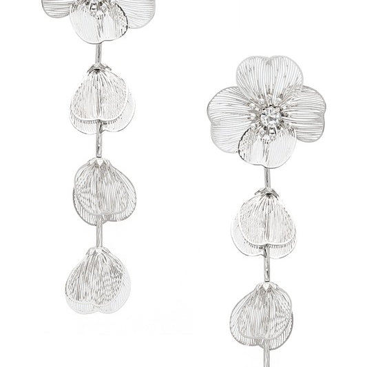 Filigree Flower Long Drop Earrings