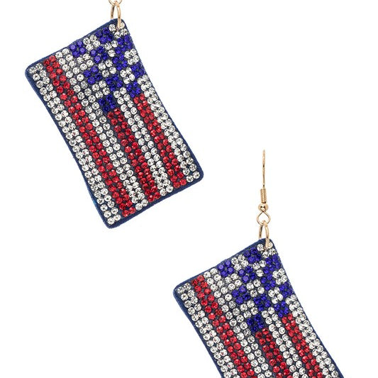 USA Flag Rhinestone Iconic Pillow Earrings