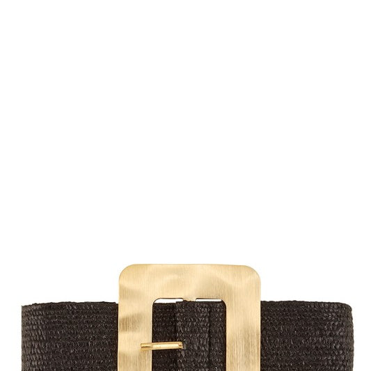 Metal Square Buckle Straw Elastic Belt