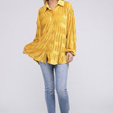 Wrinkle Effect Tiered Shirring Velvet Shirt