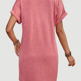 Quarter Button V-Neck Short Sleeve Dress