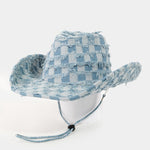 Checkered Fringe Denim Cowboy Hat