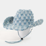 Checkered Fringe Denim Cowboy Hat