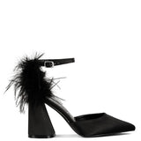 Palmetta Fur Detail Block Heel Sandals