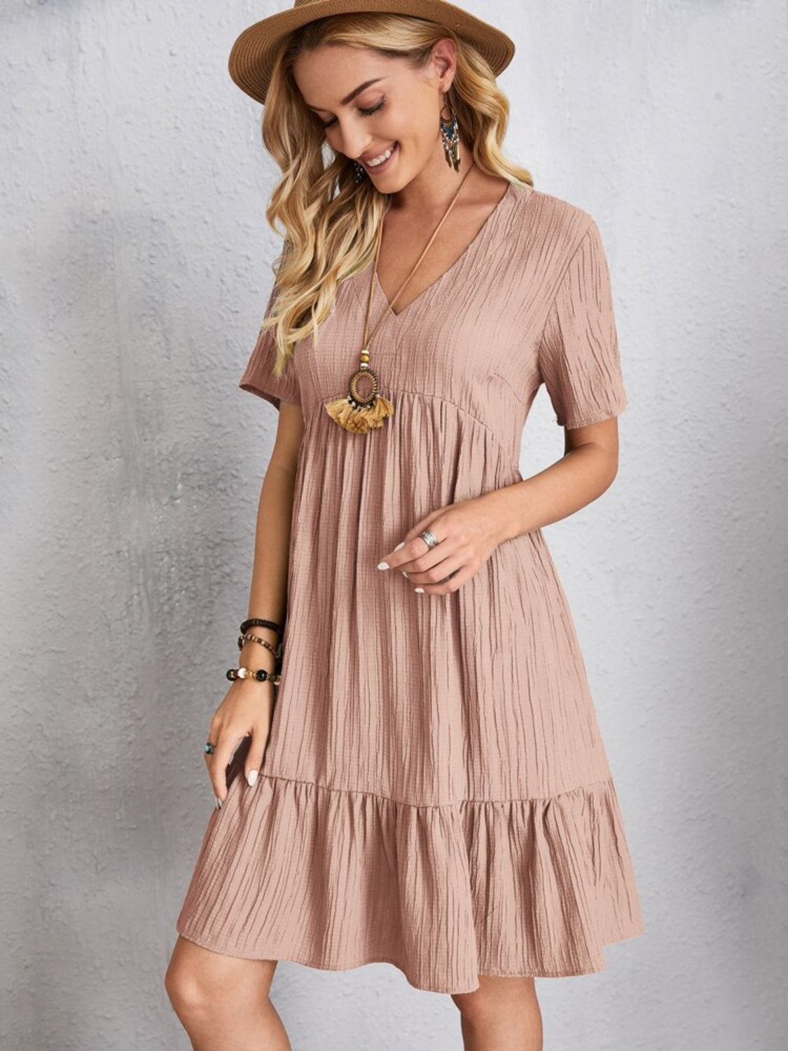 Curvy Line- V Neck Short Sleeve Dress