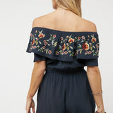 Floral Embroidered Off Shoulder Romper