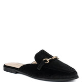 Velvet Buckled Flat Mules