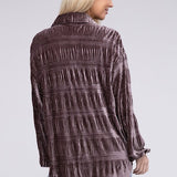 Wrinkle Effect Tiered Shirring Velvet Shirt