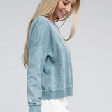 French Terry Acid Wash Boat Neck Pullover