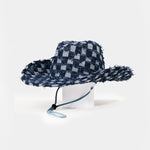 Checkered Fringe Denim Cowboy Hat