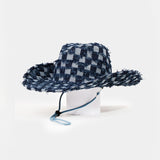 Checkered Fringe Denim Cowboy Hat