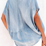 Notched Short Sleeve Denim Top