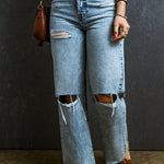 Distressed Raw Hem Straight Jeans