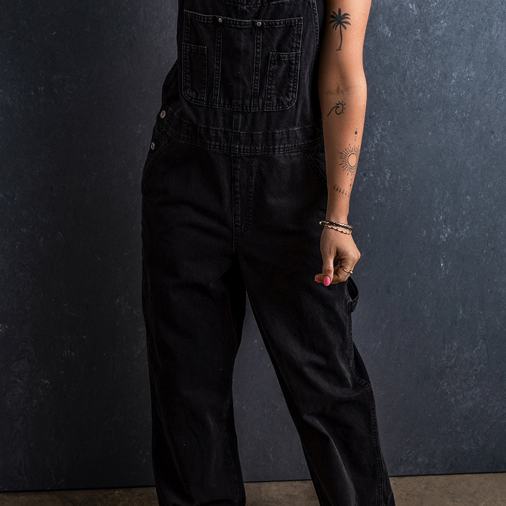 Pocketed Straight Denim Overalls