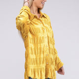 Wrinkle Effect Tiered Shirring Velvet Shirt