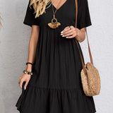 Curvy Line- V Neck Short Sleeve Dress