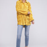 Wrinkle Effect Tiered Shirring Velvet Shirt