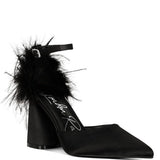 Palmetta Fur Detail Block Heel Sandals