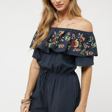 Floral Embroidered Off Shoulder Romper