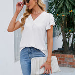 V-Neck Flounce Sleeve Blouse