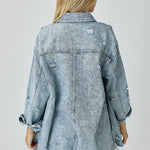 Distressed Raw Hem Denim Shirt