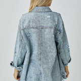 Distressed Raw Hem Denim Shirt