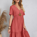 Curvy Line- V Neck Short Sleeve Dress