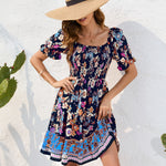 Floral Print Square Neck Short Sleeve Dress