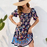 Floral Print Square Neck Short Sleeve Dress