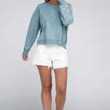 French Terry Acid Wash Boat Neck Pullover