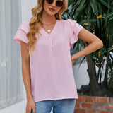 V-Neck Flounce Sleeve Blouse