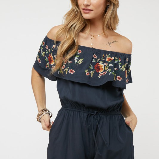 Floral Embroidered Off Shoulder Romper