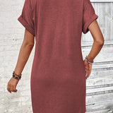 Quarter Button V-Neck Short Sleeve Dress