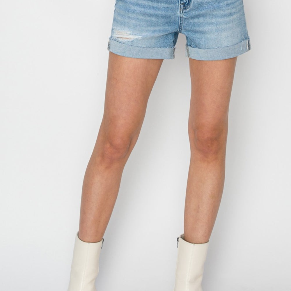 Distressed Mid-Rise Waist Denim Shorts
