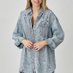 Distressed Raw Hem Denim Shirt