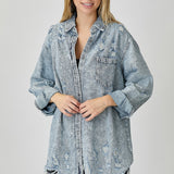 Distressed Raw Hem Denim Shirt