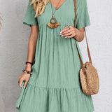 Curvy Line- V Neck Short Sleeve Dress