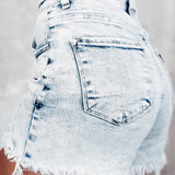 Raw Hem Buttoned Denim Shorts with Pockets