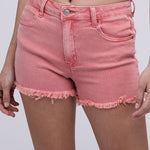 Pink Acid Washed Frayed Cutoff Hem Shorts