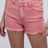 Pink Acid Washed Frayed Cutoff Hem Shorts