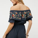 Floral Embroidered Off Shoulder Romper