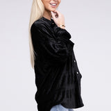 Wrinkle Effect Tiered Shirring Velvet Shirt