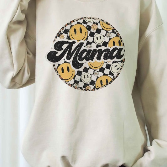 CHECKERED HAPPY FACE MAMA Graphic Sweatshirt