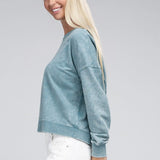 French Terry Acid Wash Boat Neck Pullover