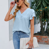 V-Neck Flounce Sleeve Blouse