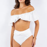 TWO PIECE TOP RUFFLE SHOULDER WITH TWISTED DESIGN