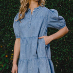 Washed Tiered Mini Denim Dress