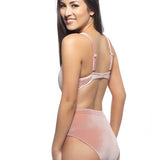 SOLID PINK VELVET ONE PIECE WITH CUTOUT DETAIL