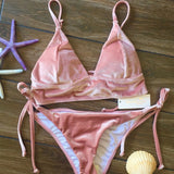 SOLID VELVET HALTER BIKINI SET