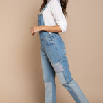 Front Chest Zipper Slim Leg Denim Overalls